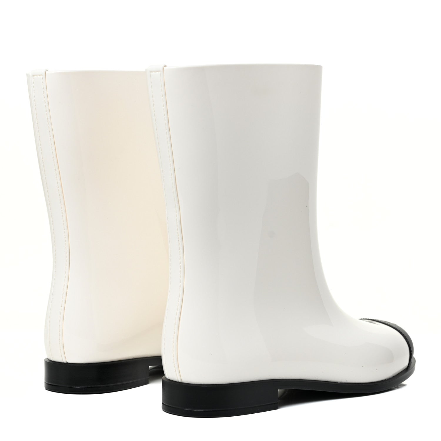 Chanel Rubber Rain Boots 39 Ivory Black 4 of 10