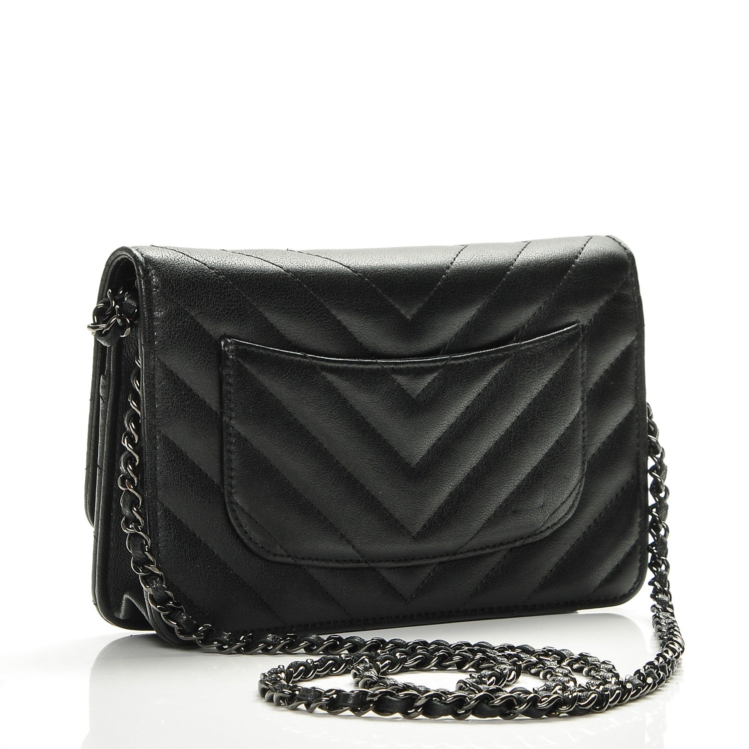 Chanel Sheepskin Chevron Reissue Wallet On Chain WOC So Black 3 of 9