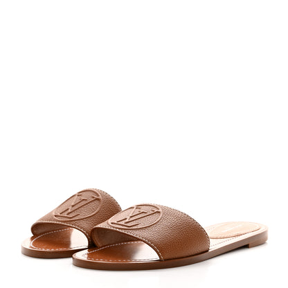 Louis Vuitton Calfskin Lock It Flat Mule 38 Cognac 3 of 8