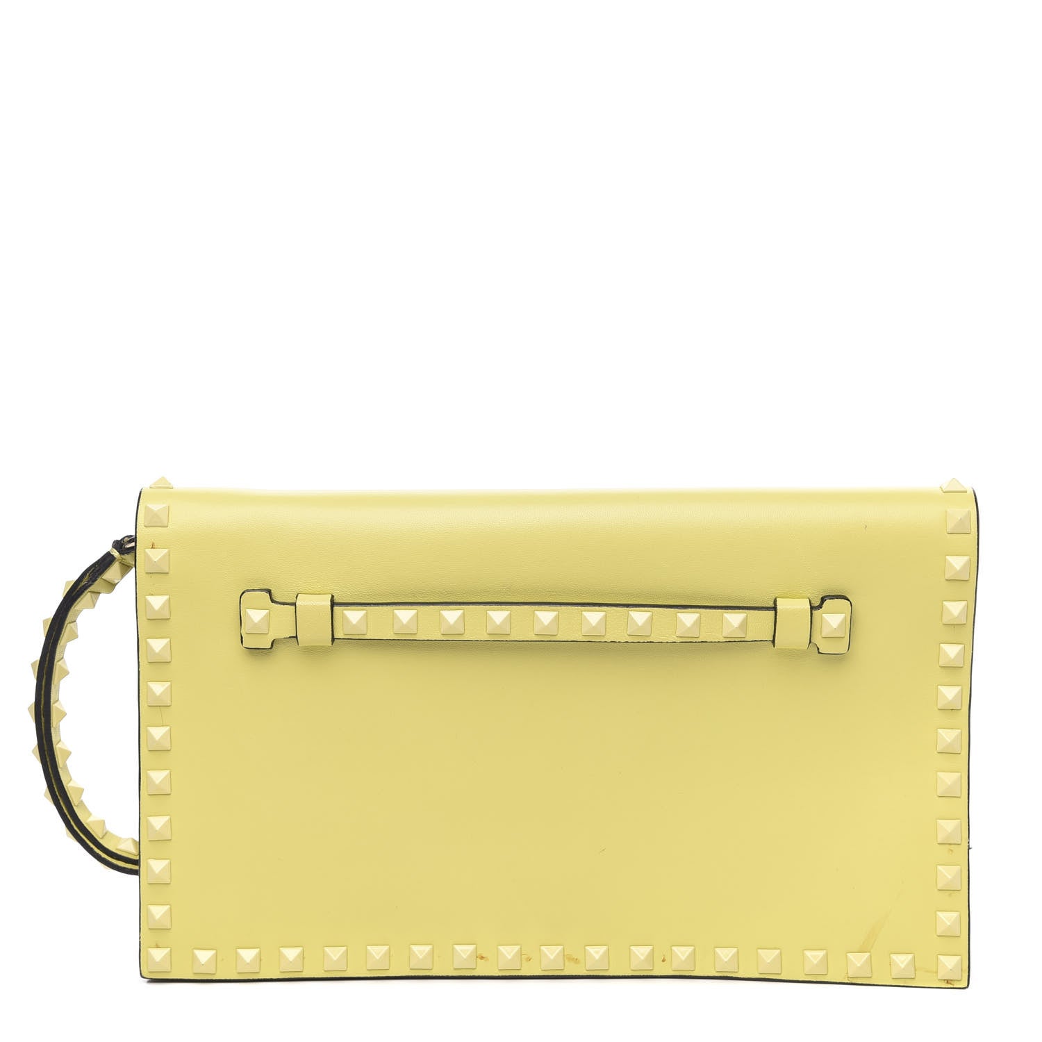Valentino Garavani Nappa Monochrome Rockstud Wristlet Clutch Soft Yellow 1 of 14