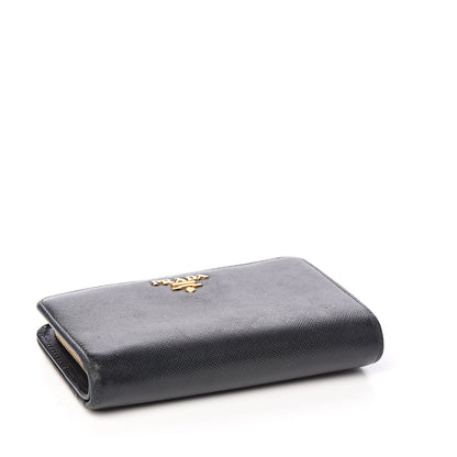 Prada Saffiano Metal Compact Wallet Black 3 of 7