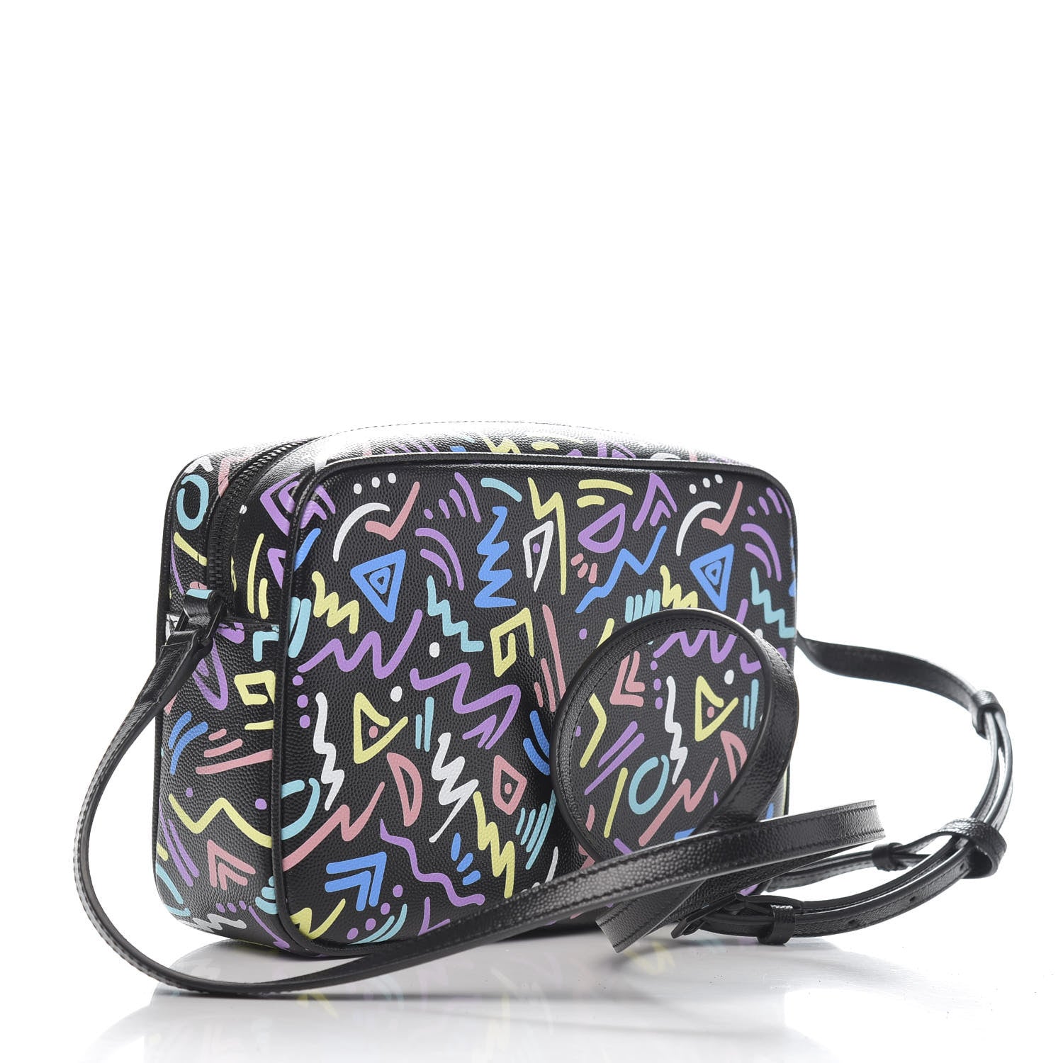 Saint Laurent Grain De Poudre Medium Classic Monogram Multicolor Graphic Print Lou Camera Bag Black 3 of 9