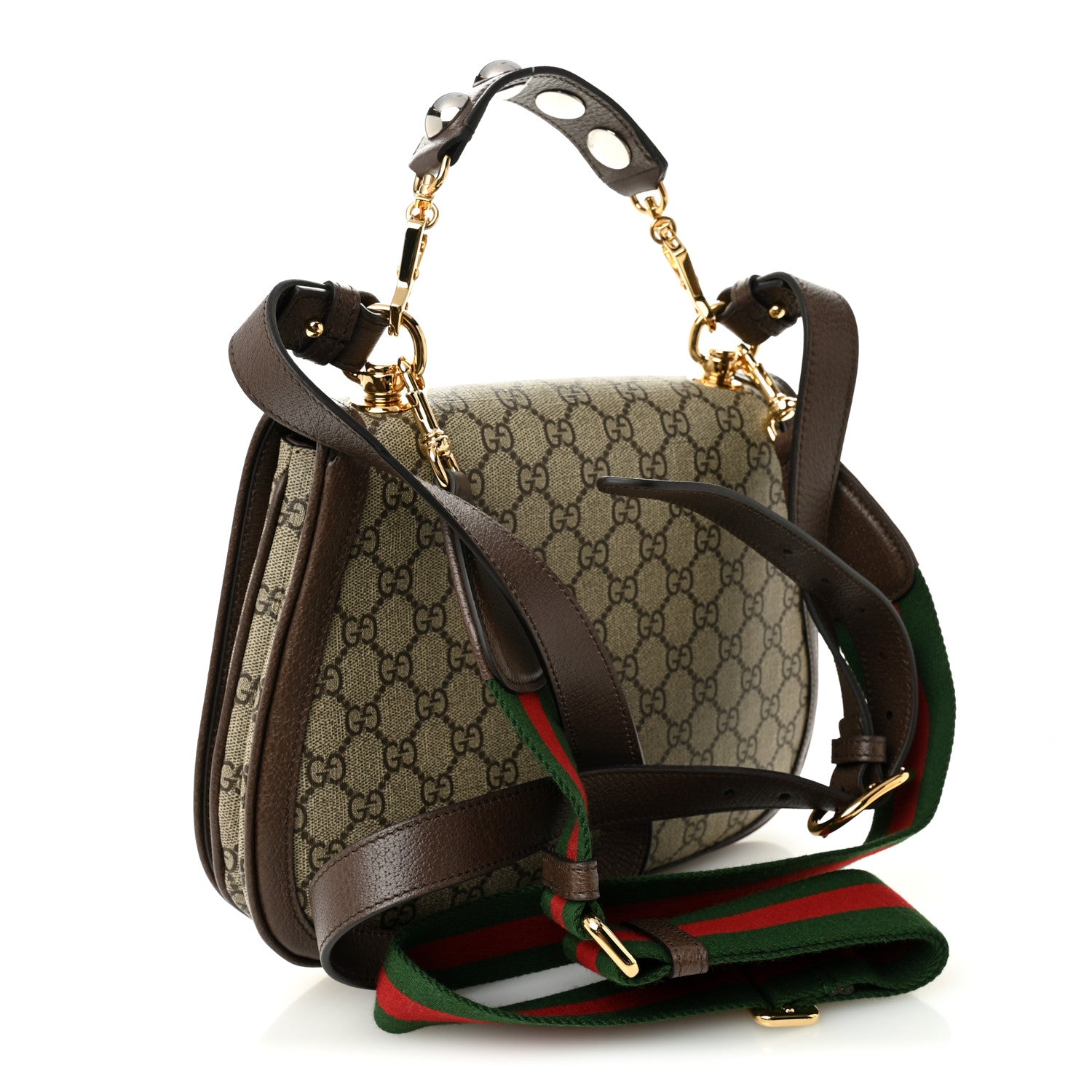 Gucci GG Supreme Monogram Textured Dollar Calfskin Web Medium Blondie Top Handle Shoulder Flap Bag Beige Ebony New Acero 3 of 10