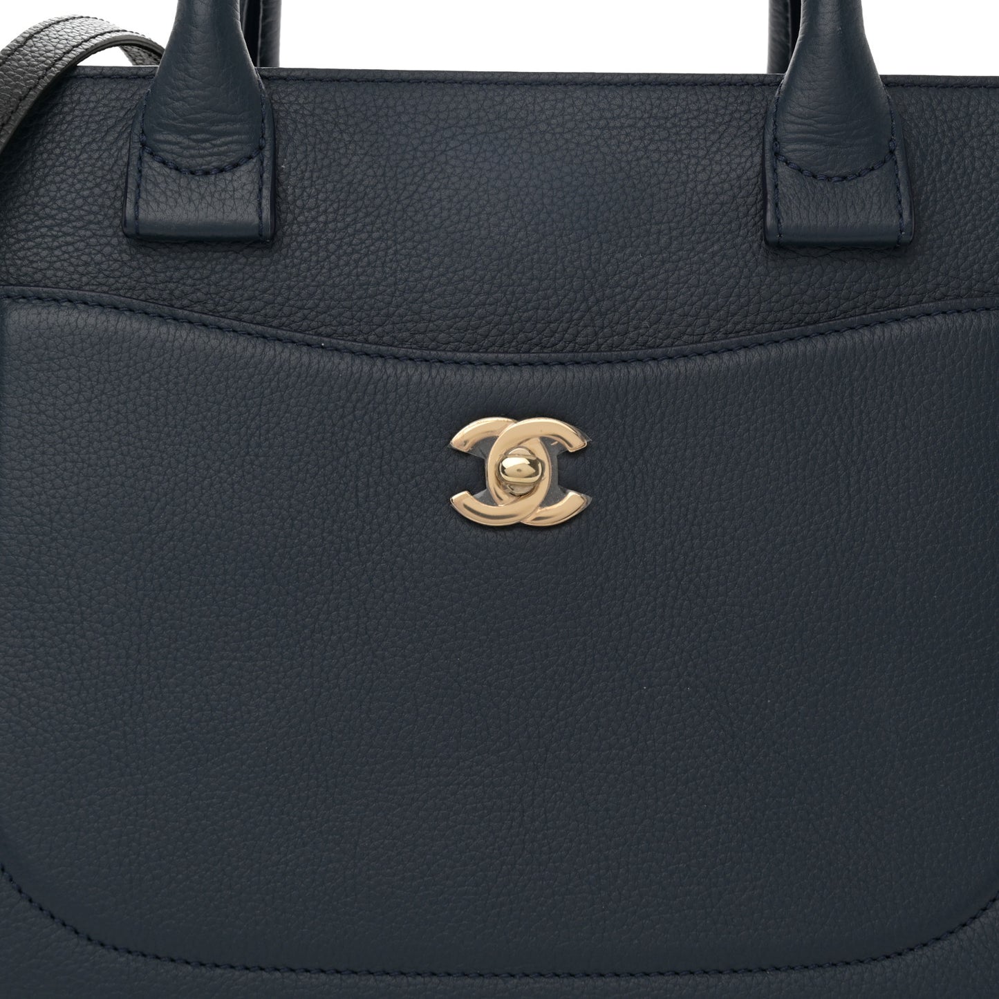Grained Calfskin Neo Executive Shopper Tote Dark Blue Black