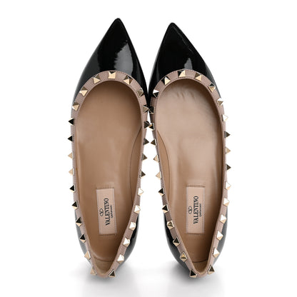 Valentino Garavani Patent Nappa Rockstud Ballerina Flats 37.5 Black Poudre 2 of 12