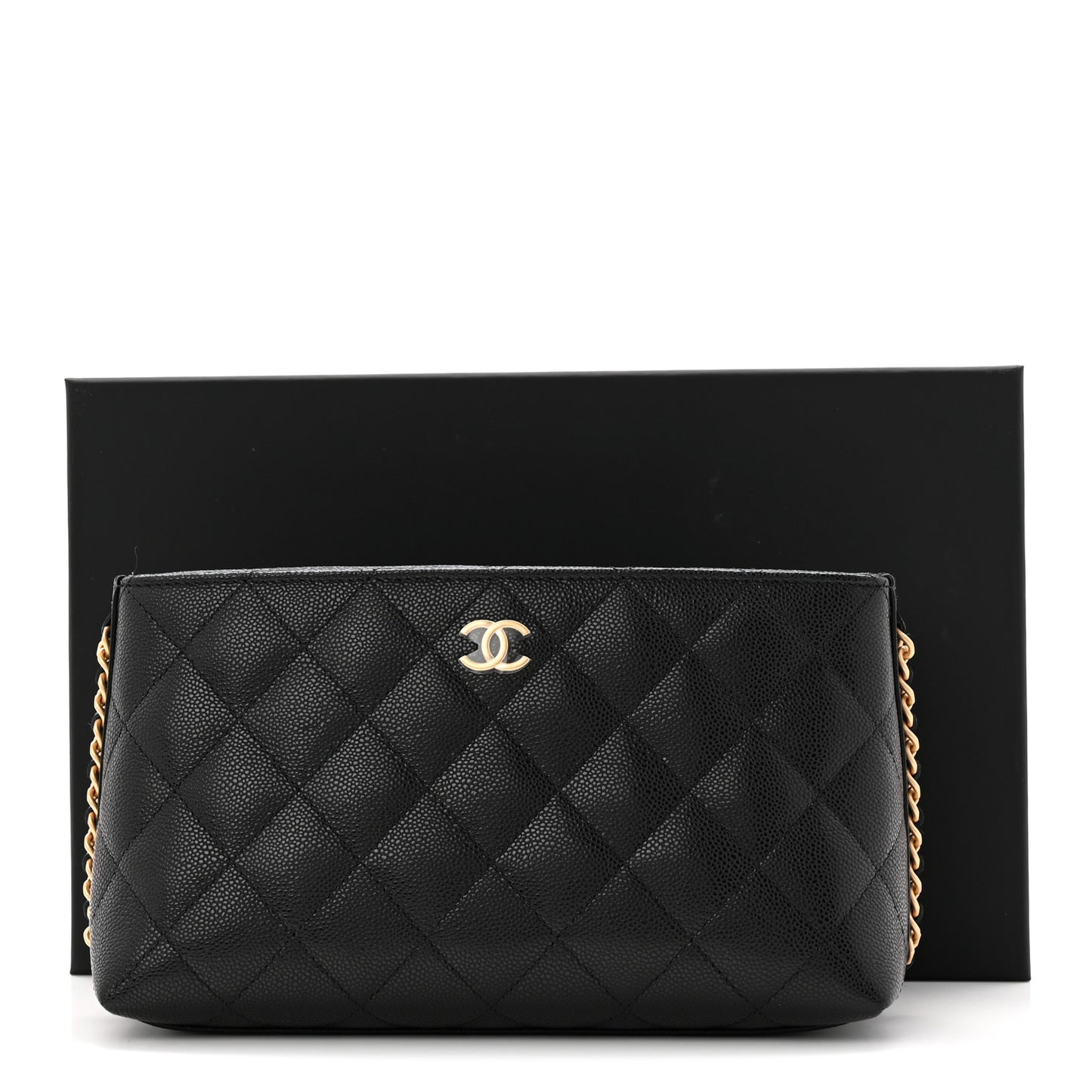 Caviar Quilted Chain Cosmetic Case Black