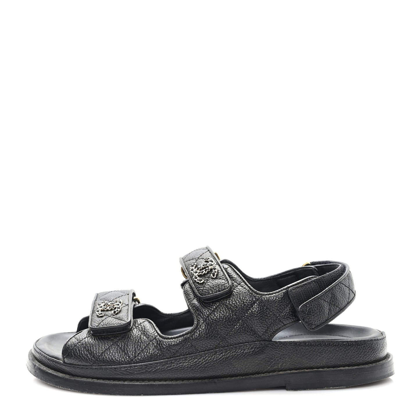Grained Calfskin Velcro Dad Sandals 38 Black