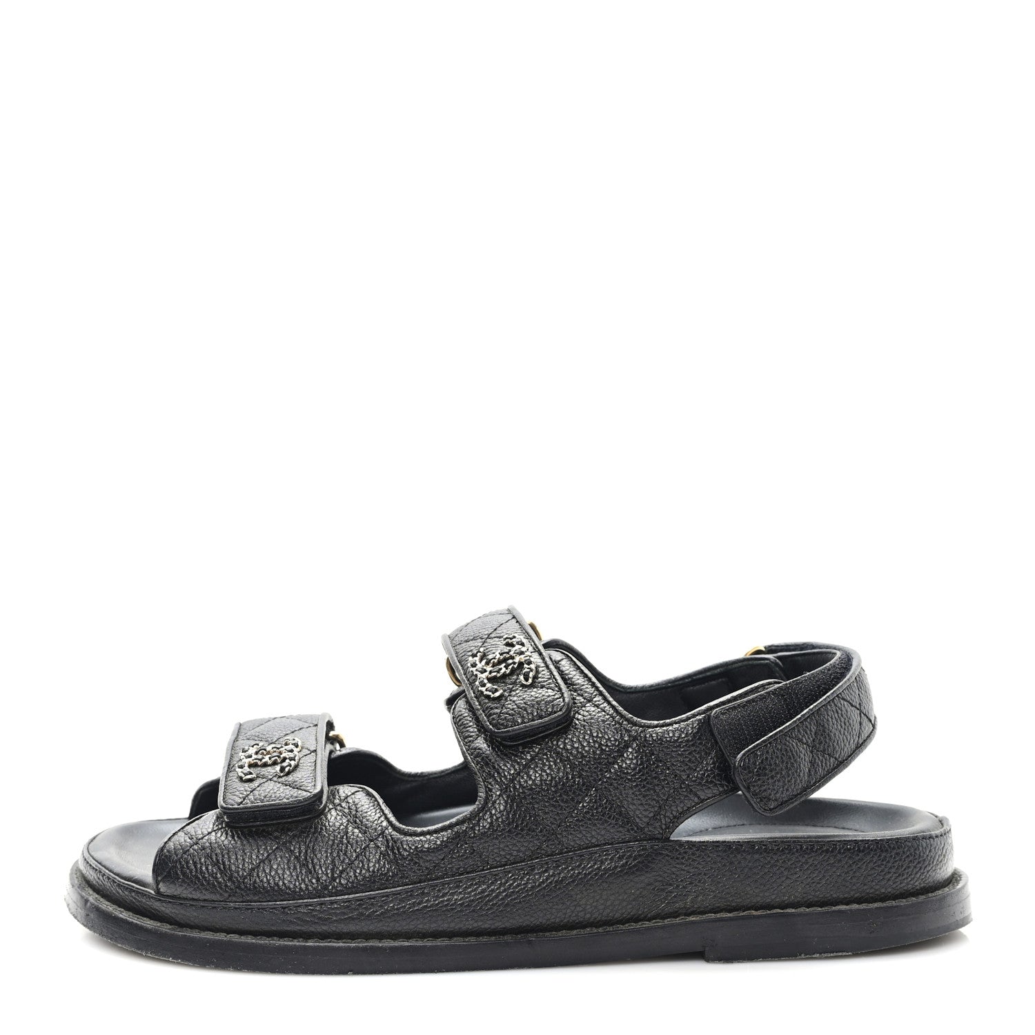 Chanel Grained Calfskin Velcro Dad Sandals 38 Black 1 of 9