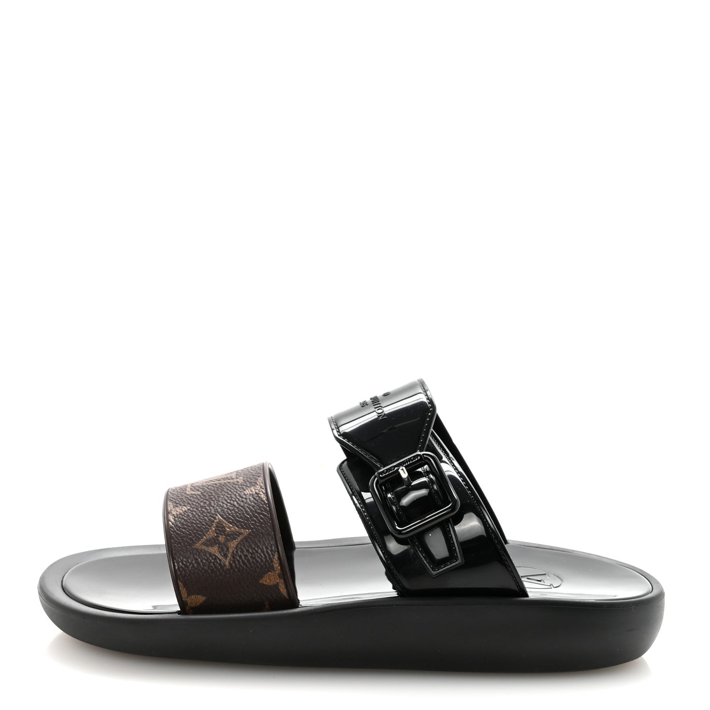 Monogram Sunbath Flat Mule Sandals 39 Black