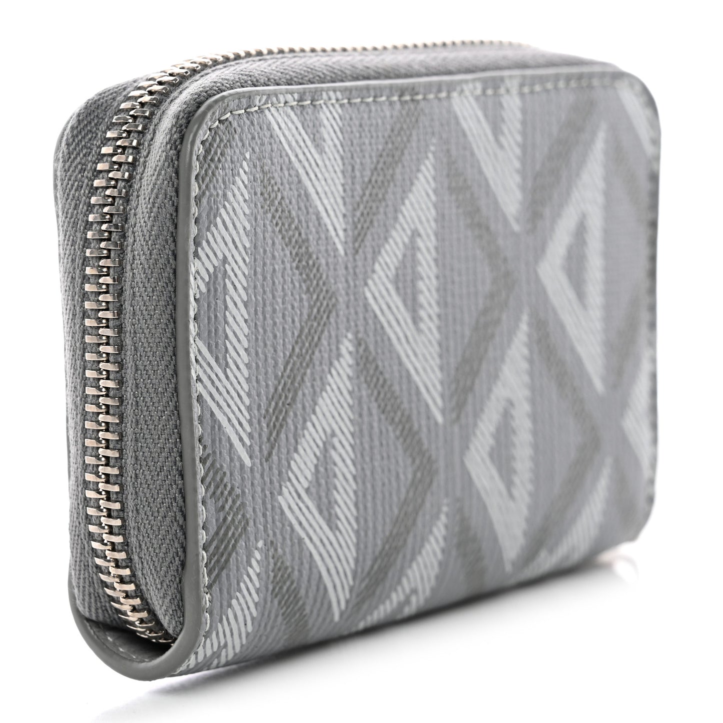 Coated Canvas Calfskin CD Diamond Zipped Coin Purse Grey