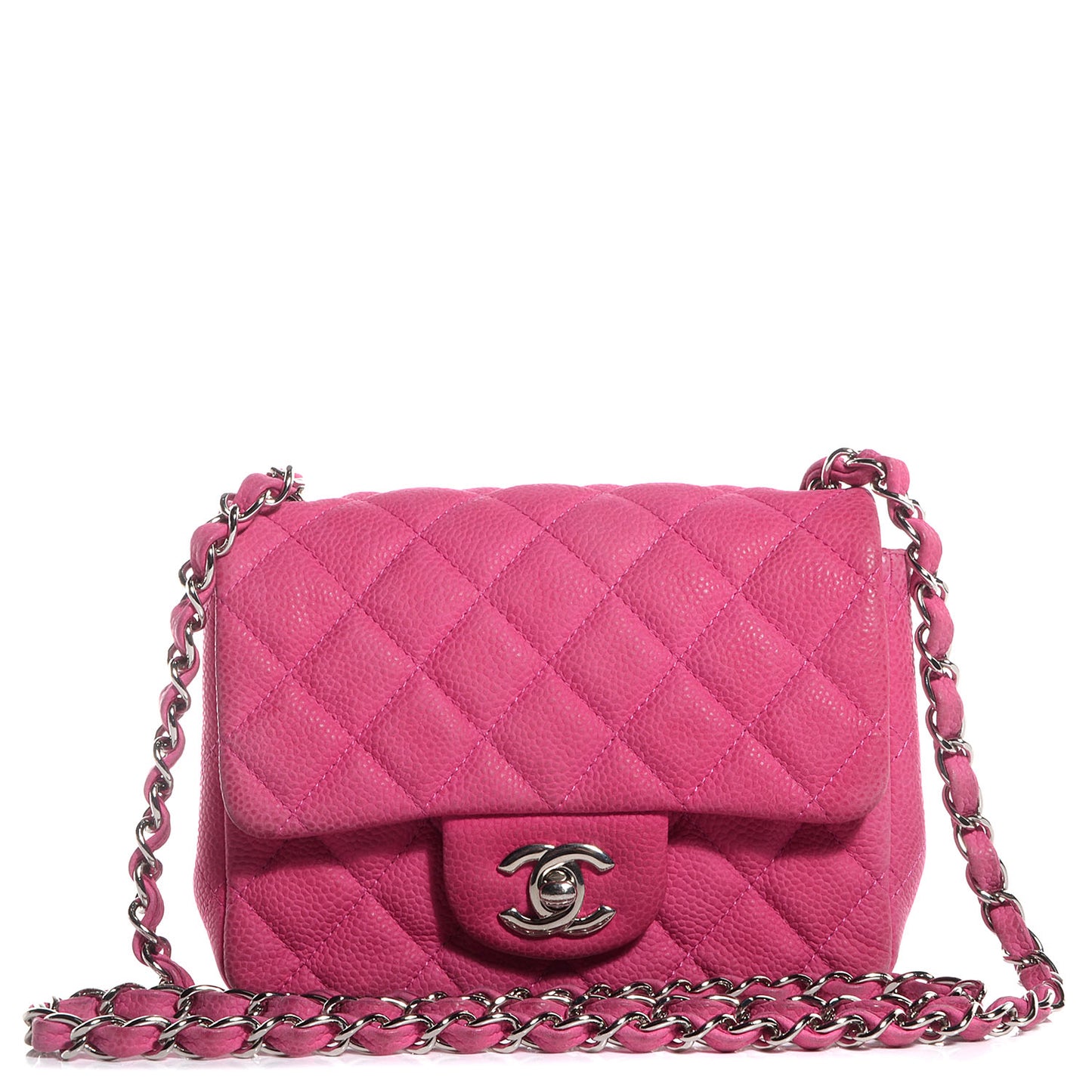Iridescent Caviar Quilted Mini Square Flap Pink