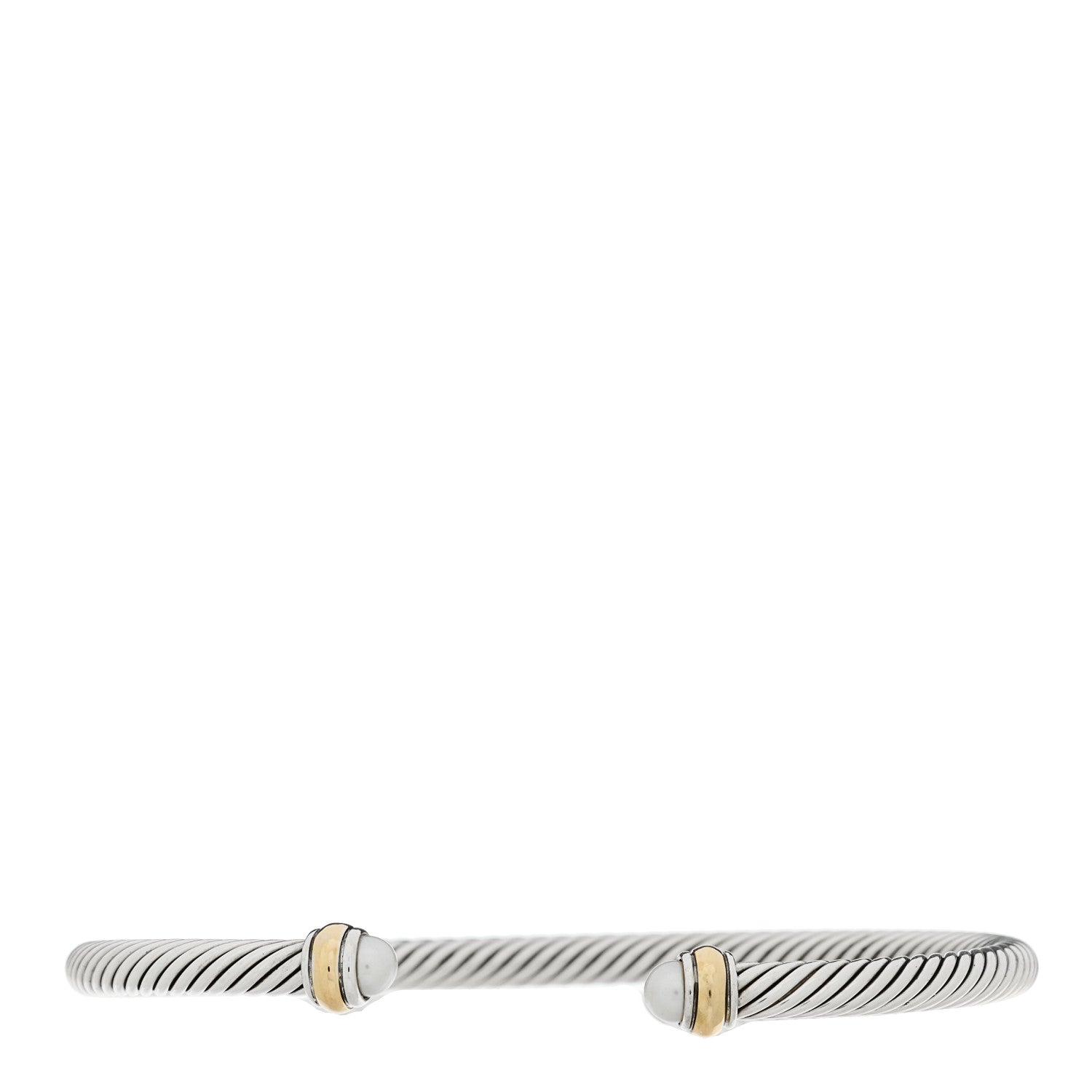 David Yurman Sterling Silver 18K Yellow Gold Cultured Pearl 4mm Cable Classics Bracelet 1 of 3