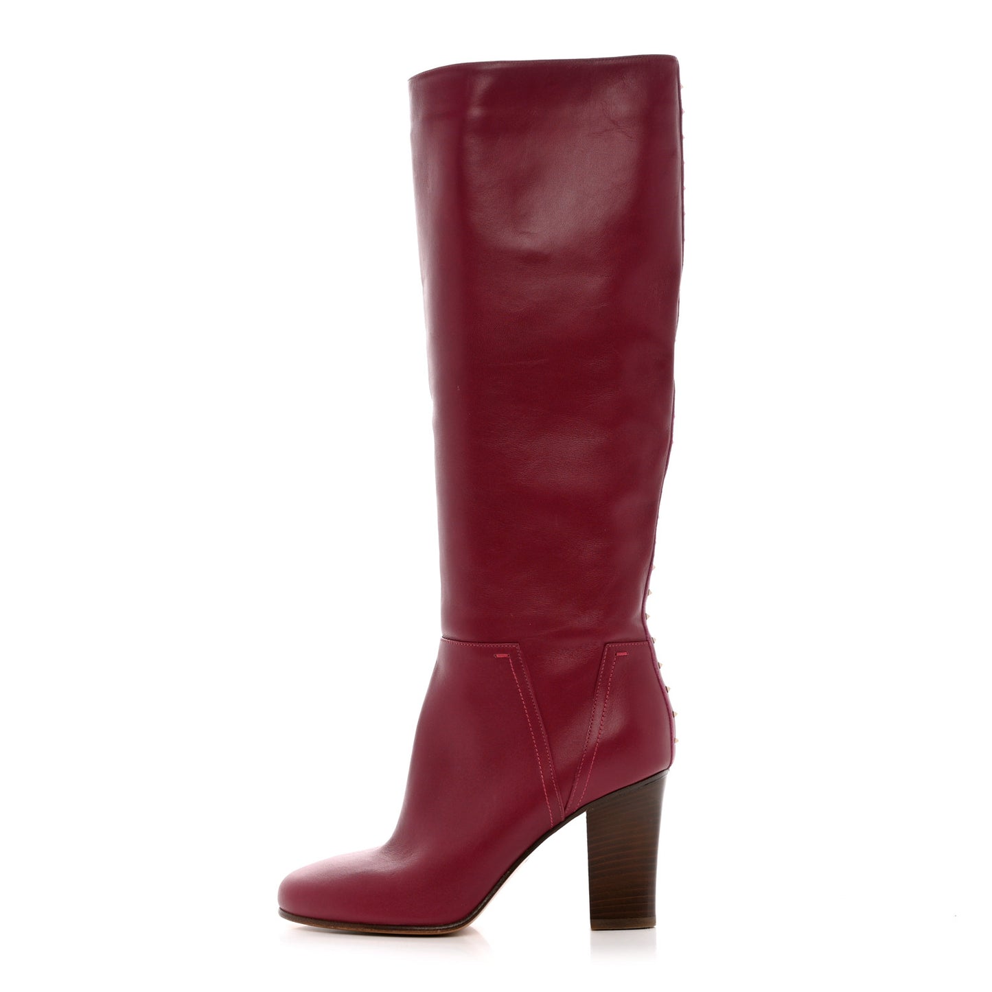 Calfskin Rockstud Tall Boots 37 Red