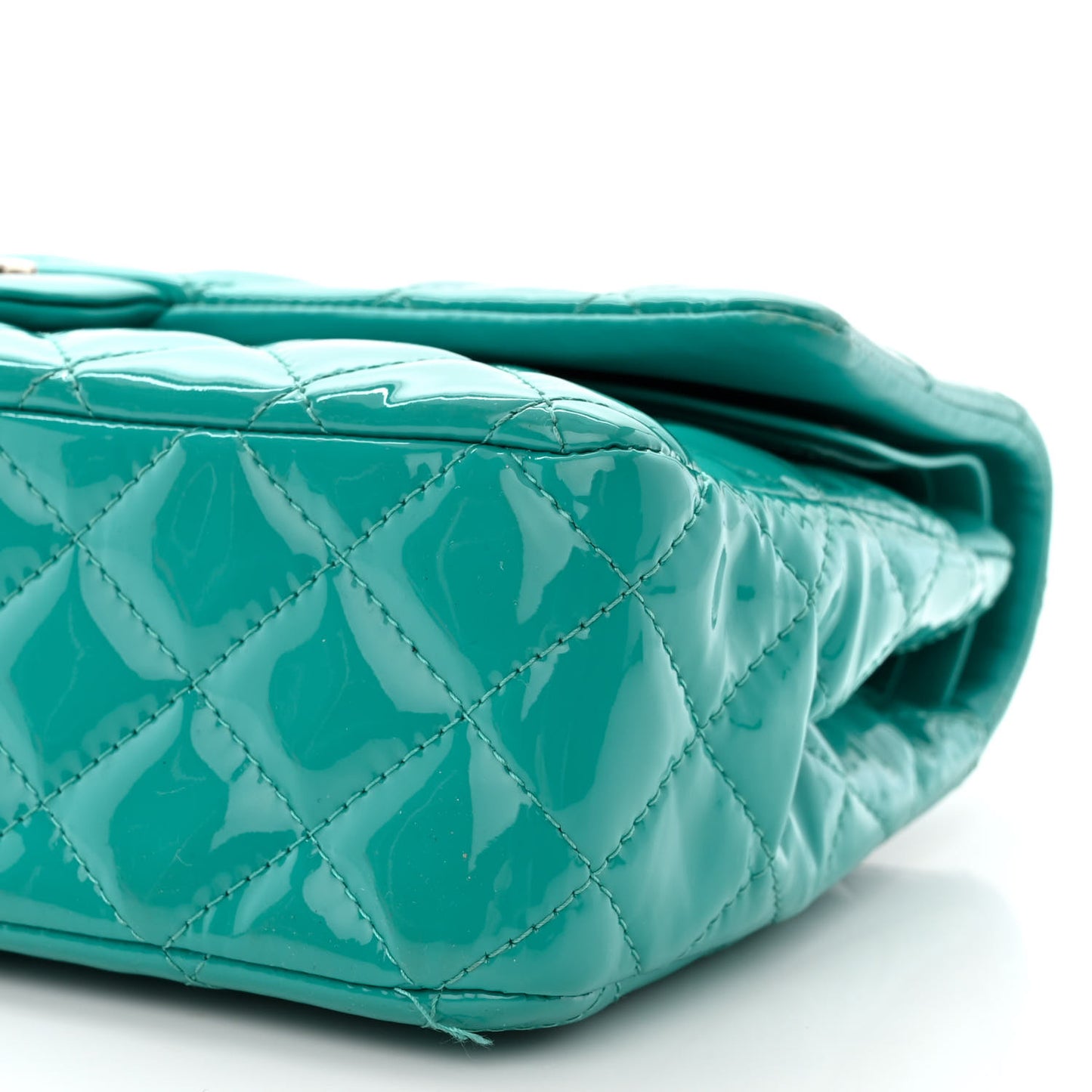Patent Quilted Medium Double Flap Turquoise