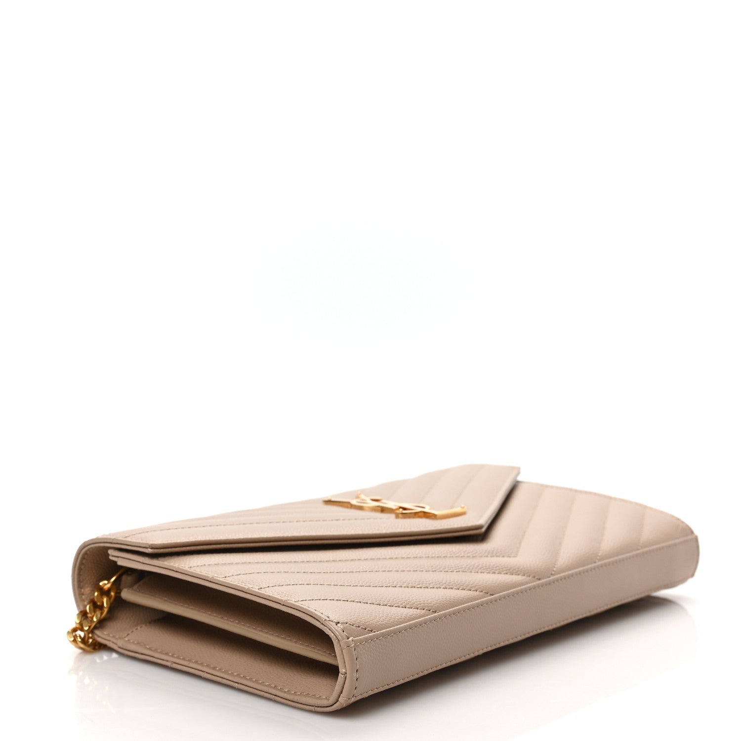 Saint Laurent Grain De Poudre Matelasse Chevron Monogram Chain Wallet Nude Powder 4 of 8