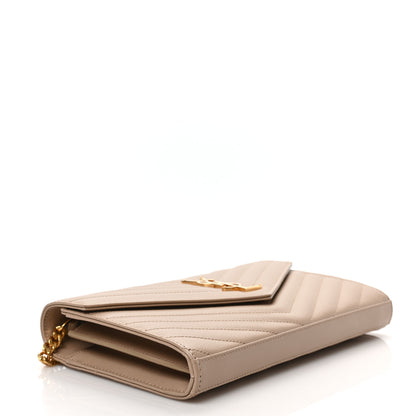 Saint Laurent Grain De Poudre Matelasse Chevron Monogram Chain Wallet Nude Powder 4 of 8