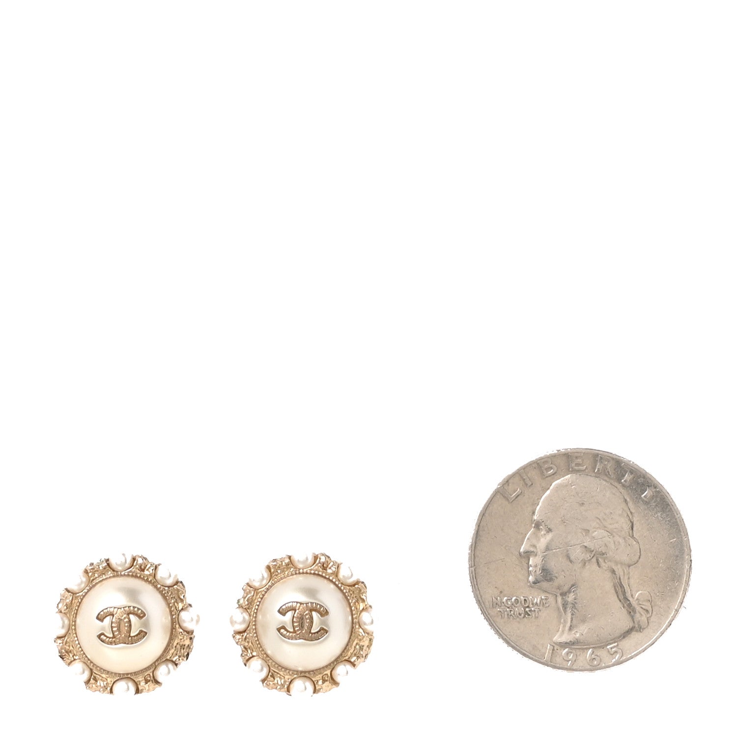 Chanel Metal Pearl CC Round Earrings Gold 2 of 5