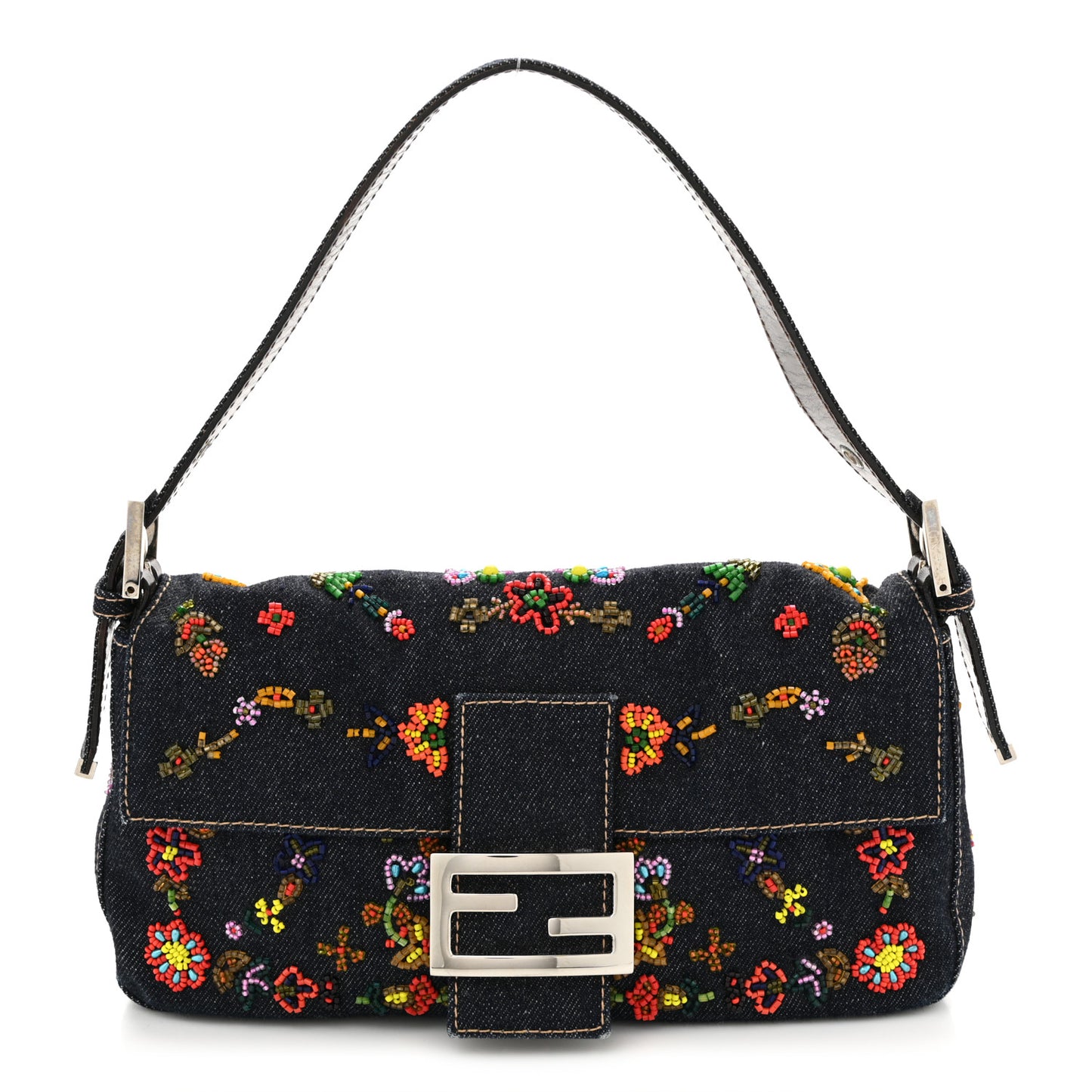Denim Ricami Beaded Baguette Blue