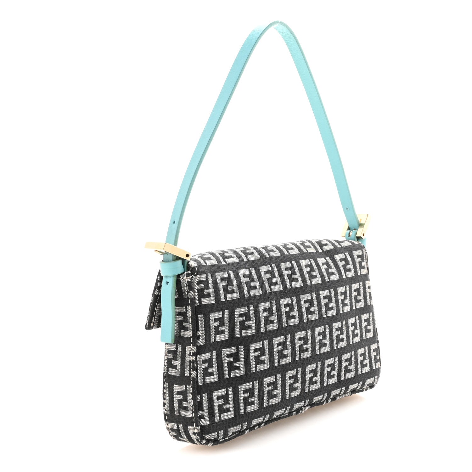 Fendi Zucchino Mini Baguette Navy Turquoise 3 of 9