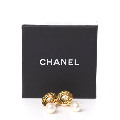 Chanel Metal Pearl Paris Button Drop Earrings Gold 5 of 5