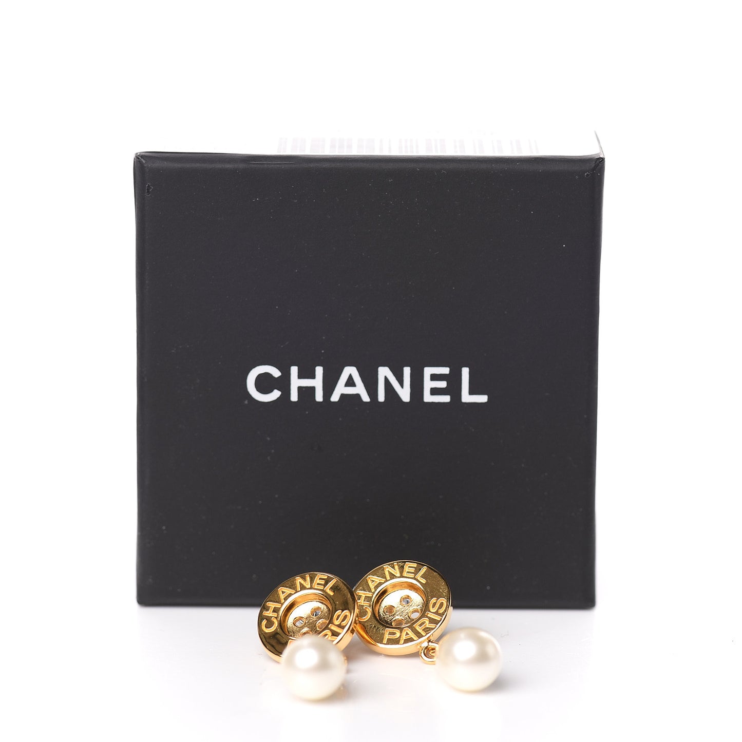 Metal Pearl Paris Button Drop Earrings Gold