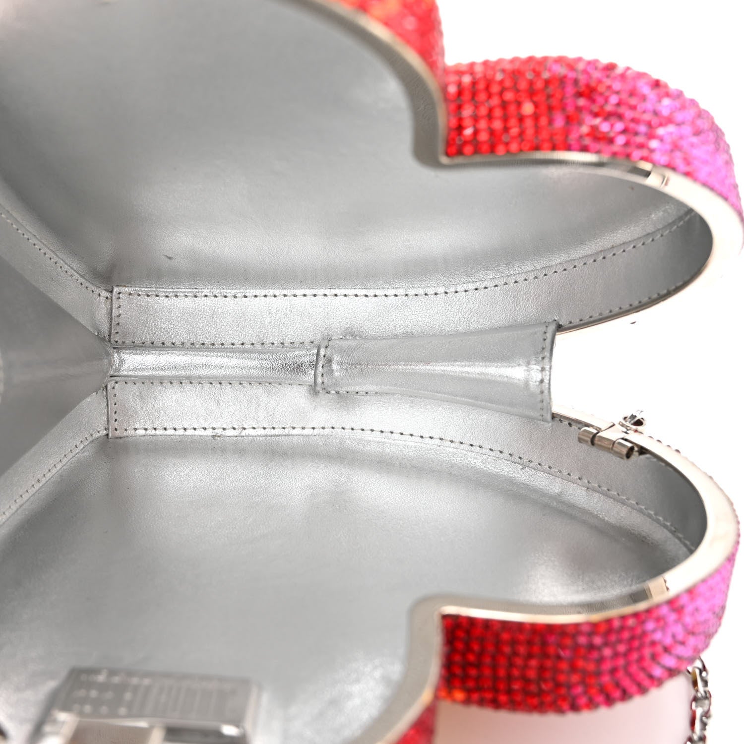 Judith Leiber Crystal Rainbow Heart Minaudiere Clutch Silver