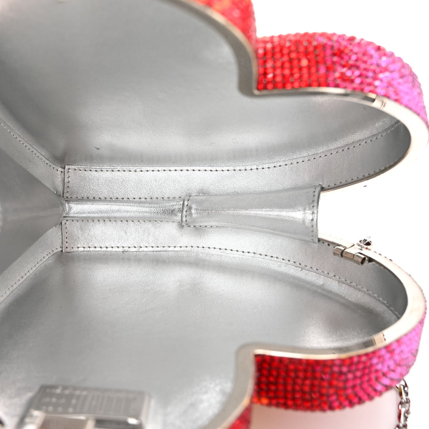 Crystal Rainbow Heart Minaudiere Clutch Silver Multicolor