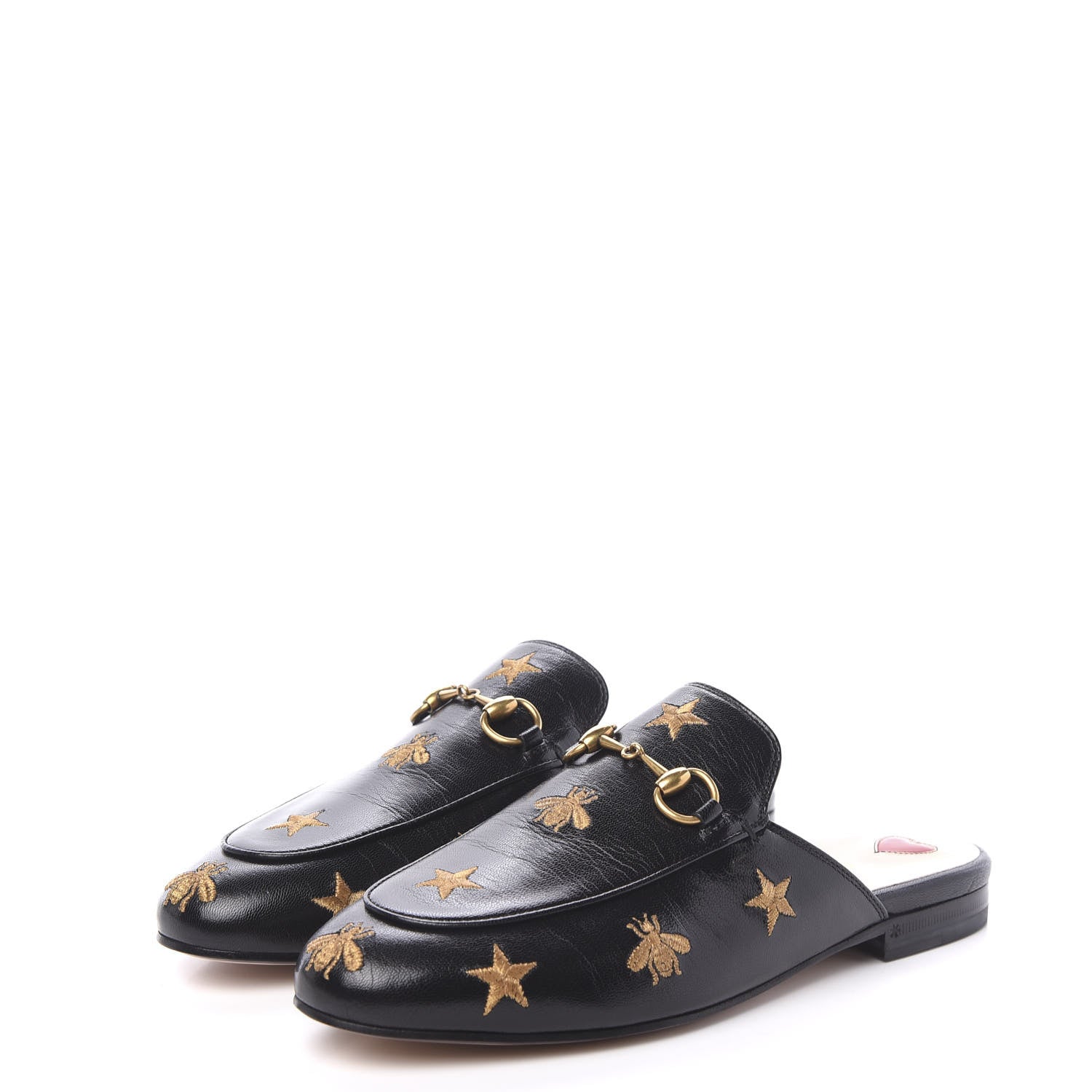 Gucci Goatskin Bee Star Embroidered Womens Princetown Slippers 37 Black 3 of 9