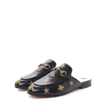 Gucci Goatskin Bee Star Embroidered Womens Princetown Slippers 37 Black 3 of 9