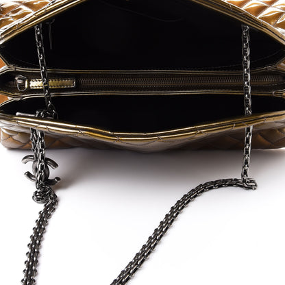 Chanel Metallic Patent Quilted Medium Just Mademoiselle Bowling Bag Gold Degrade 6 of 14