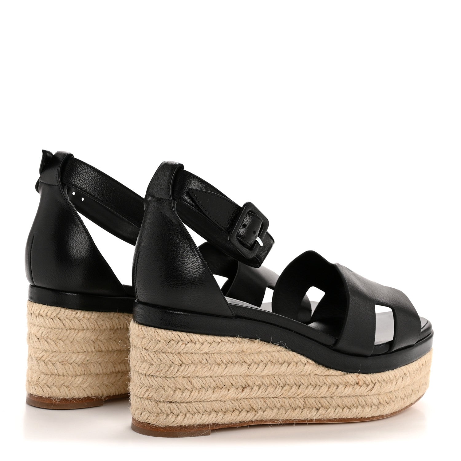 Hermes Goatskin Elda Espadrille Wedge Sandals 38 Black 5 of 9