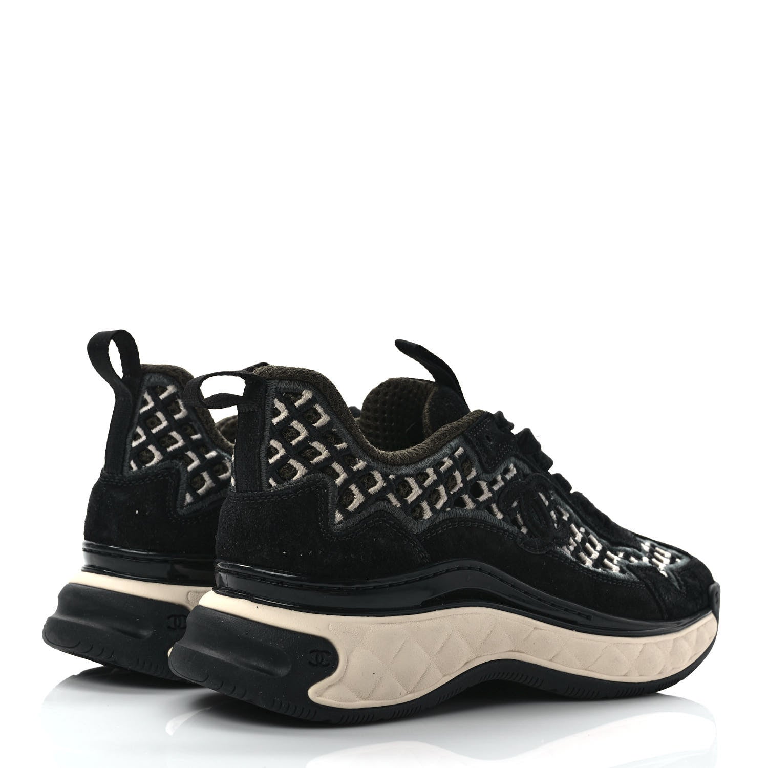Chanel Suede Calfskin Embroidered CC Sneakers 36 Beige Black 4 of 8