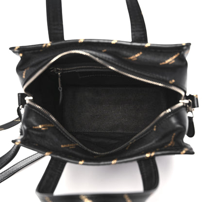 Balenciaga Calfskin Allover Logo XS Bazar Shopper Tote Black Gold 5 of 16