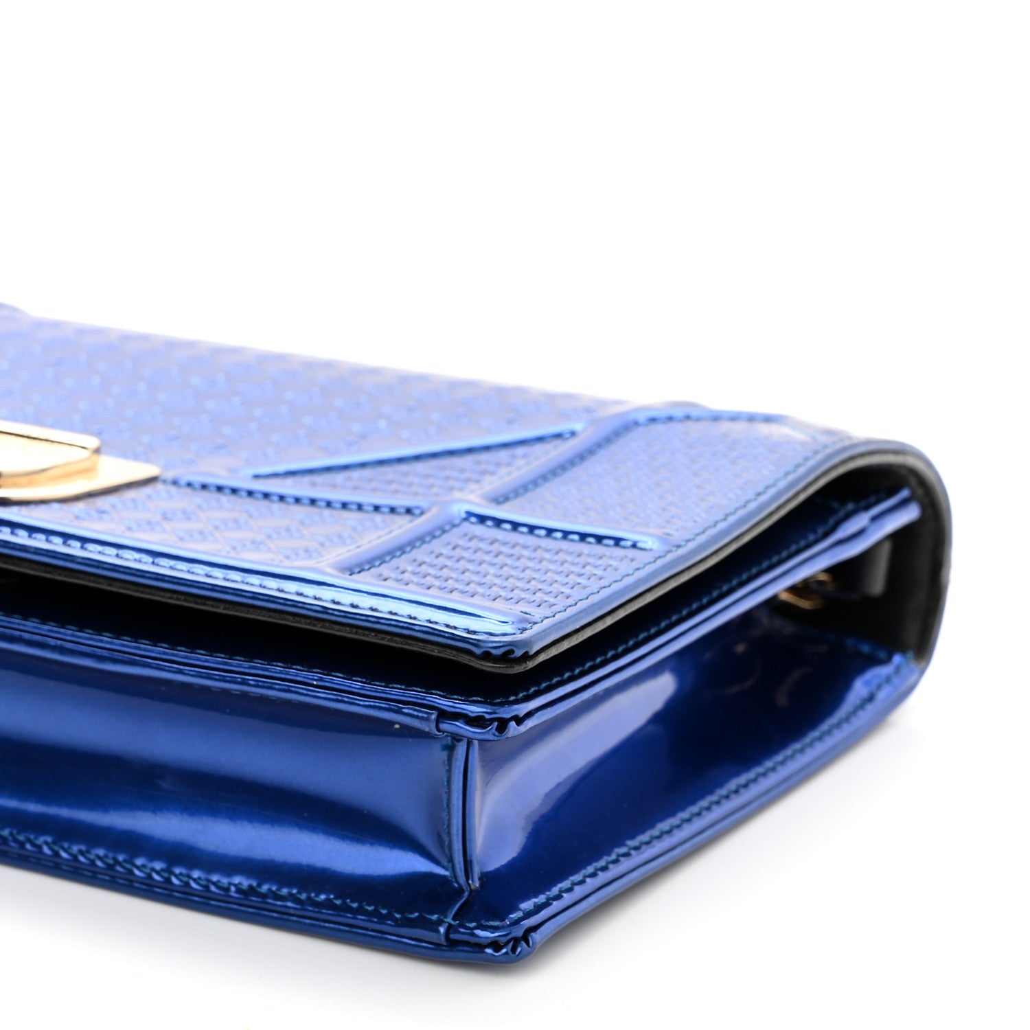 Christian Dior Metallic Patent Micro-Cannage Diorama Wallet on Chain Pouch Mirror Blue 9 of 9