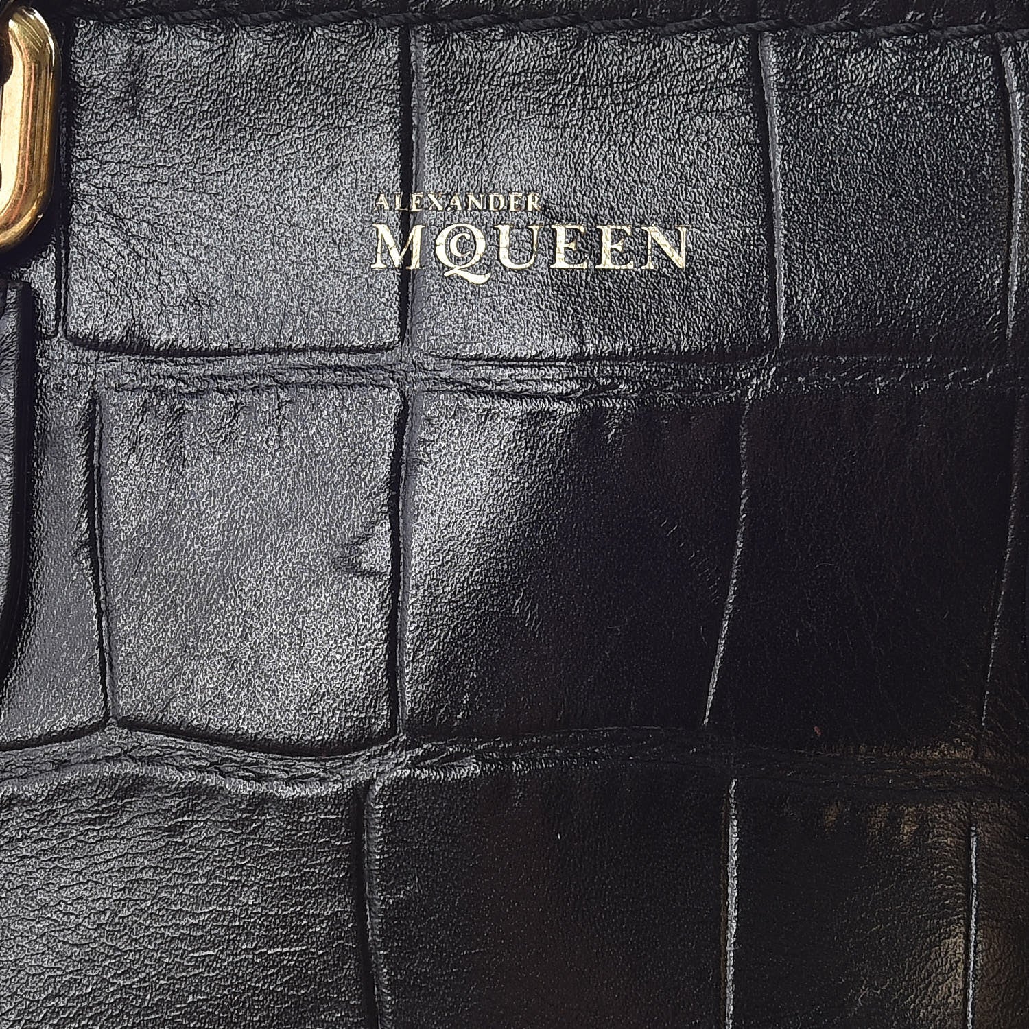 Alexander McQueen Calfskin Crocodile Embossed Mini Skull Padlock Zip Around Tote Black 11 of 13