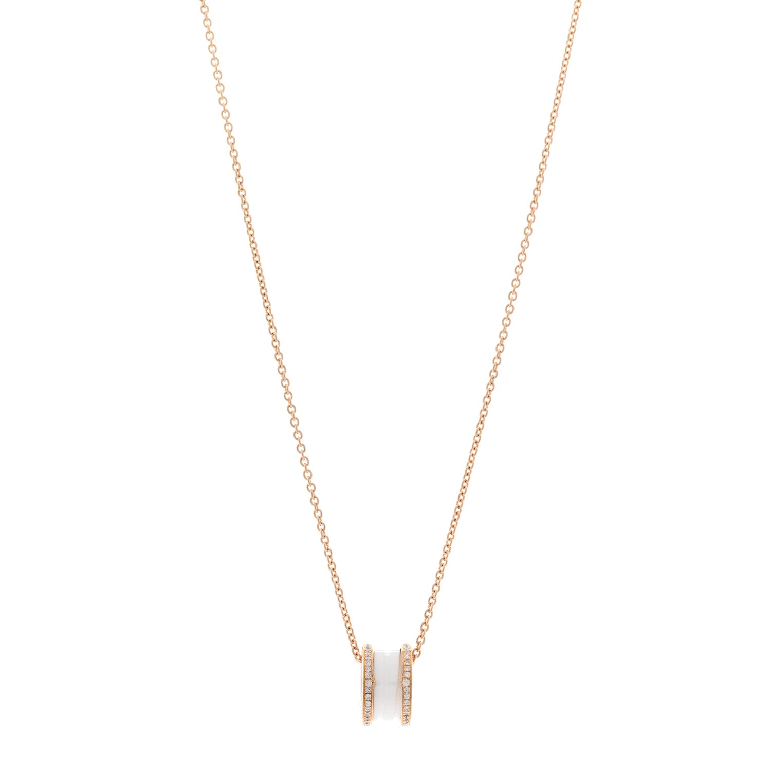 Bulgari 18K Rose Gold White Ceramic Diamond B.Zero1 Pendant Necklace 1 of 4