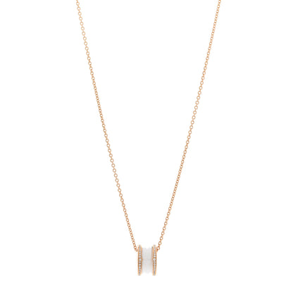 Bulgari 18K Rose Gold White Ceramic Diamond B.Zero1 Pendant Necklace 1 of 4