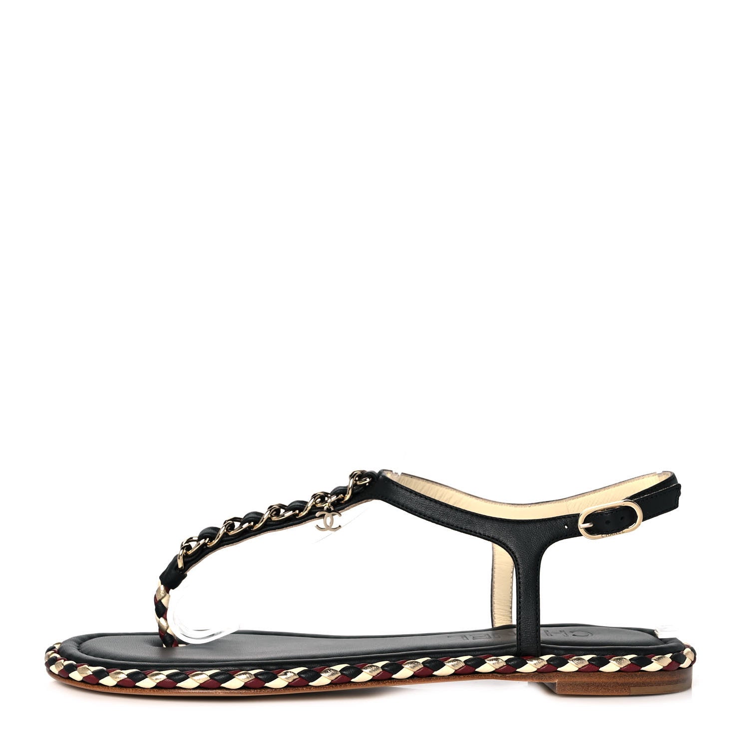 Chanel Grosgrain Chain Thong Sandals 38 Black 1 of 7
