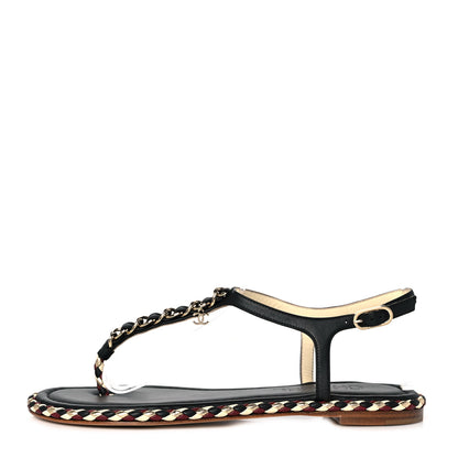 Chanel Grosgrain Chain Thong Sandals 38 Black 1 of 7