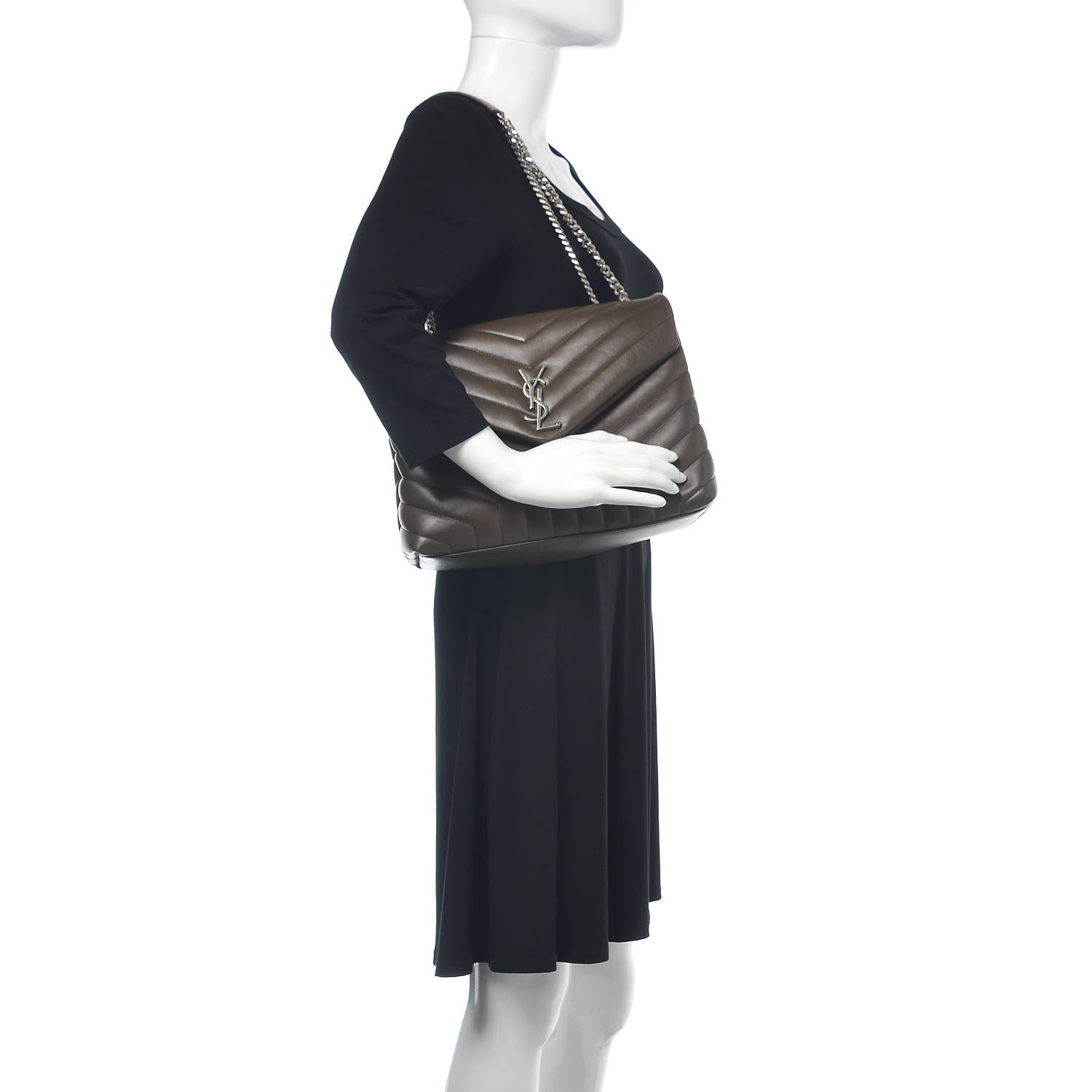 Saint Laurent Calfskin Y Quilted Monogram Medium Loulou Chain Satchel Asphalt 2 of 15