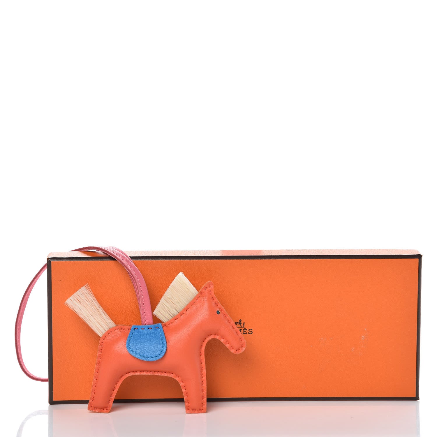 Hermes Milo Lambskin Horsehair Grigri Rodeo Horse Bag Charm PM Orange Poppy Bleu Zanzibar Rose Azalee 4 of 4