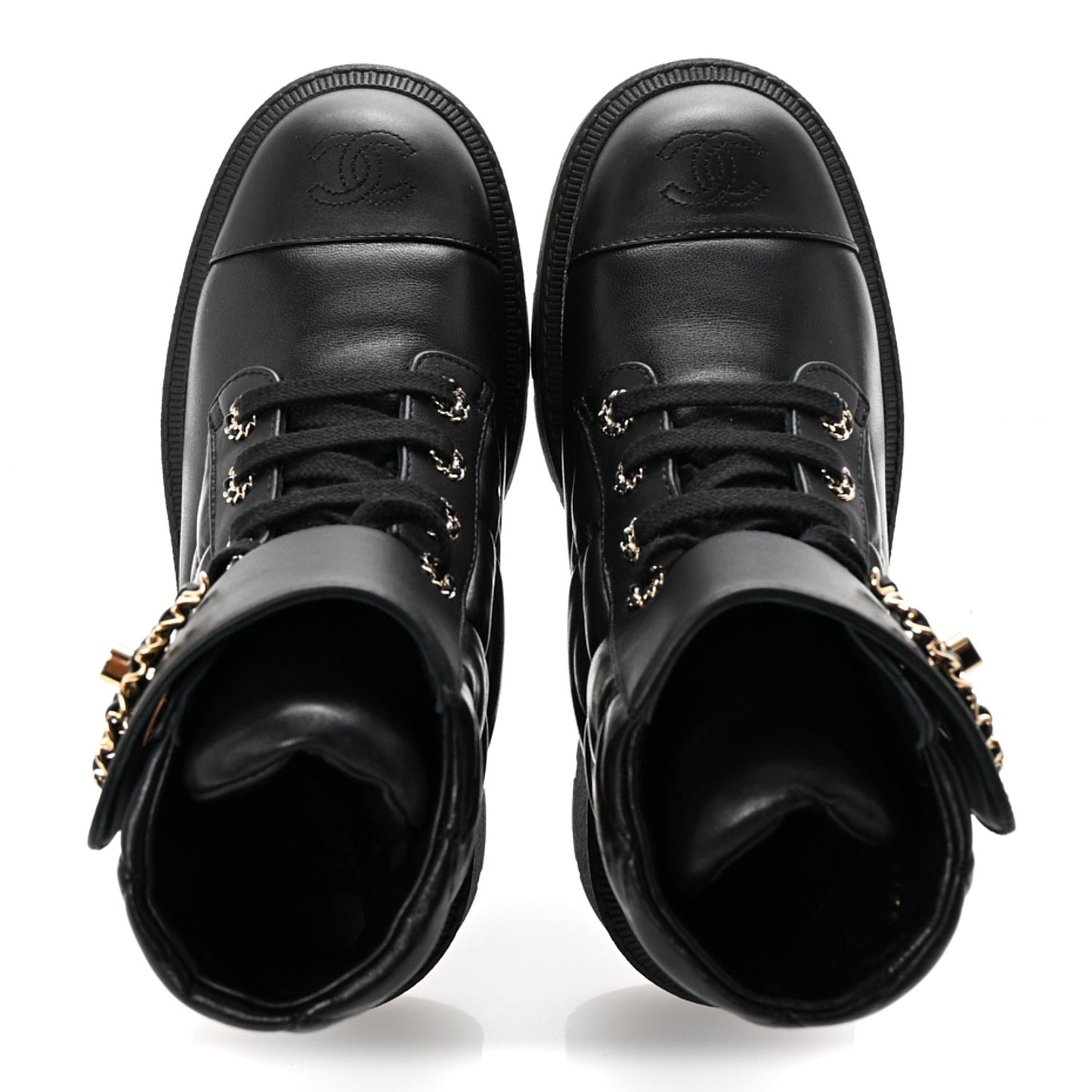 Lambskin Calfskin Quilted Lace Up Combat Boots 37 Black