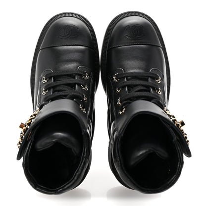 Chanel Lambskin Calfskin Quilted Lace Up Combat Boots 37 Black 2 of 10