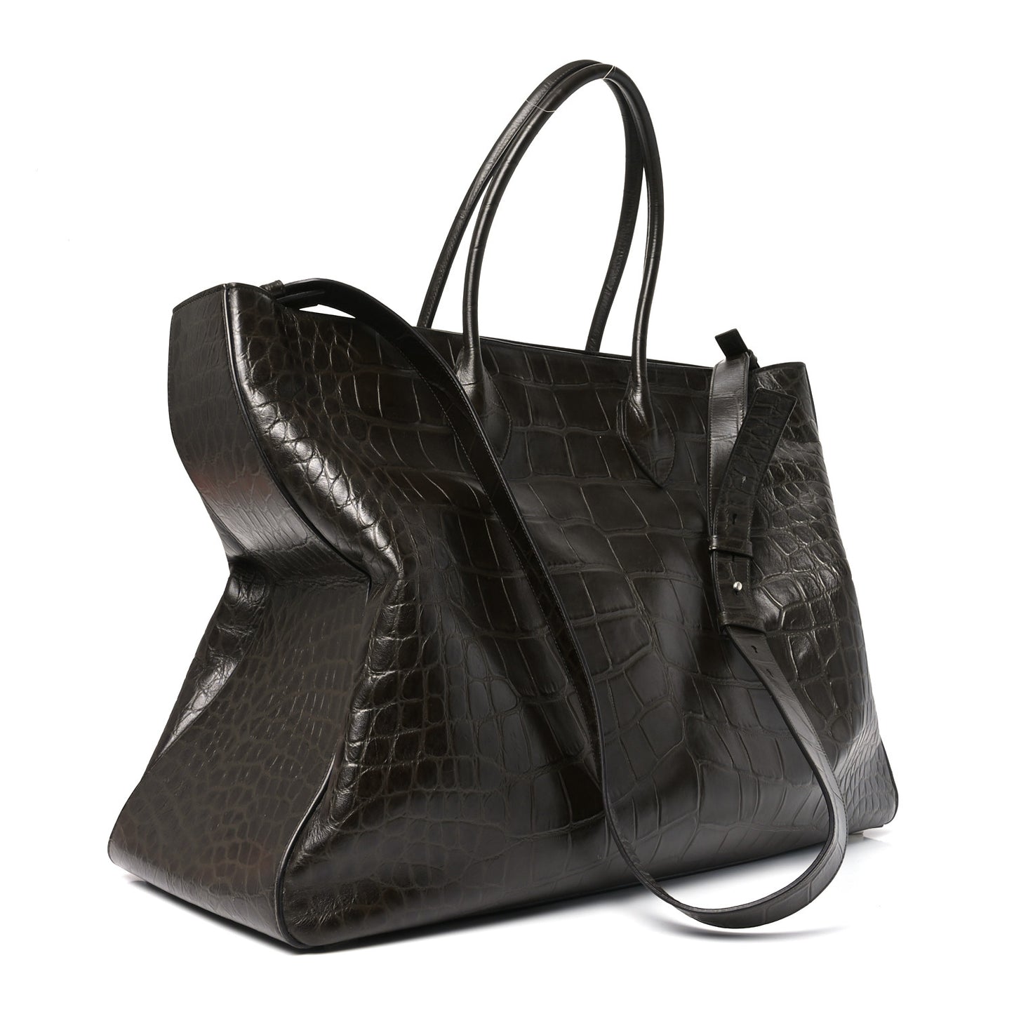Calfskin Crocodile Embossed Large Star Tote Brown
