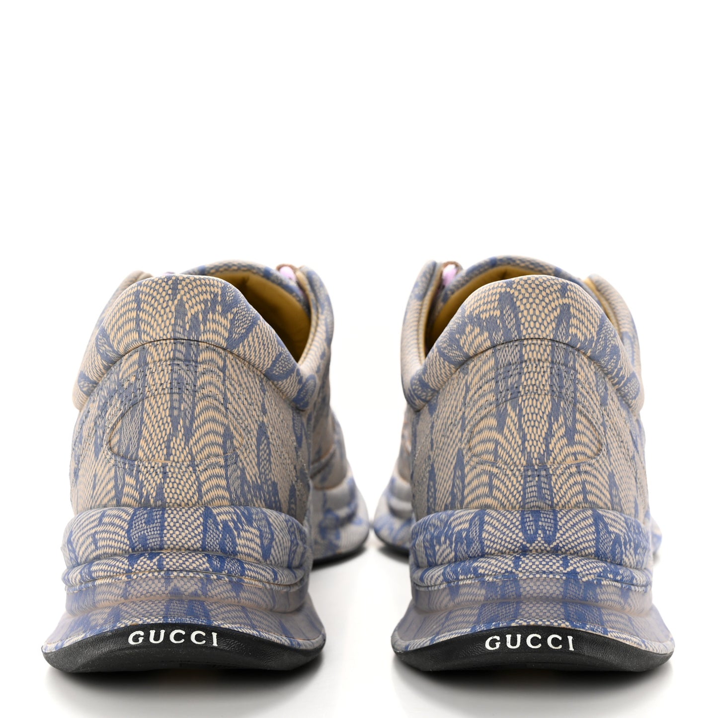 Ultralight Plume Calfskin Monogram Printed Mens Gucci Run Sneakers 9.5 Beige Blue