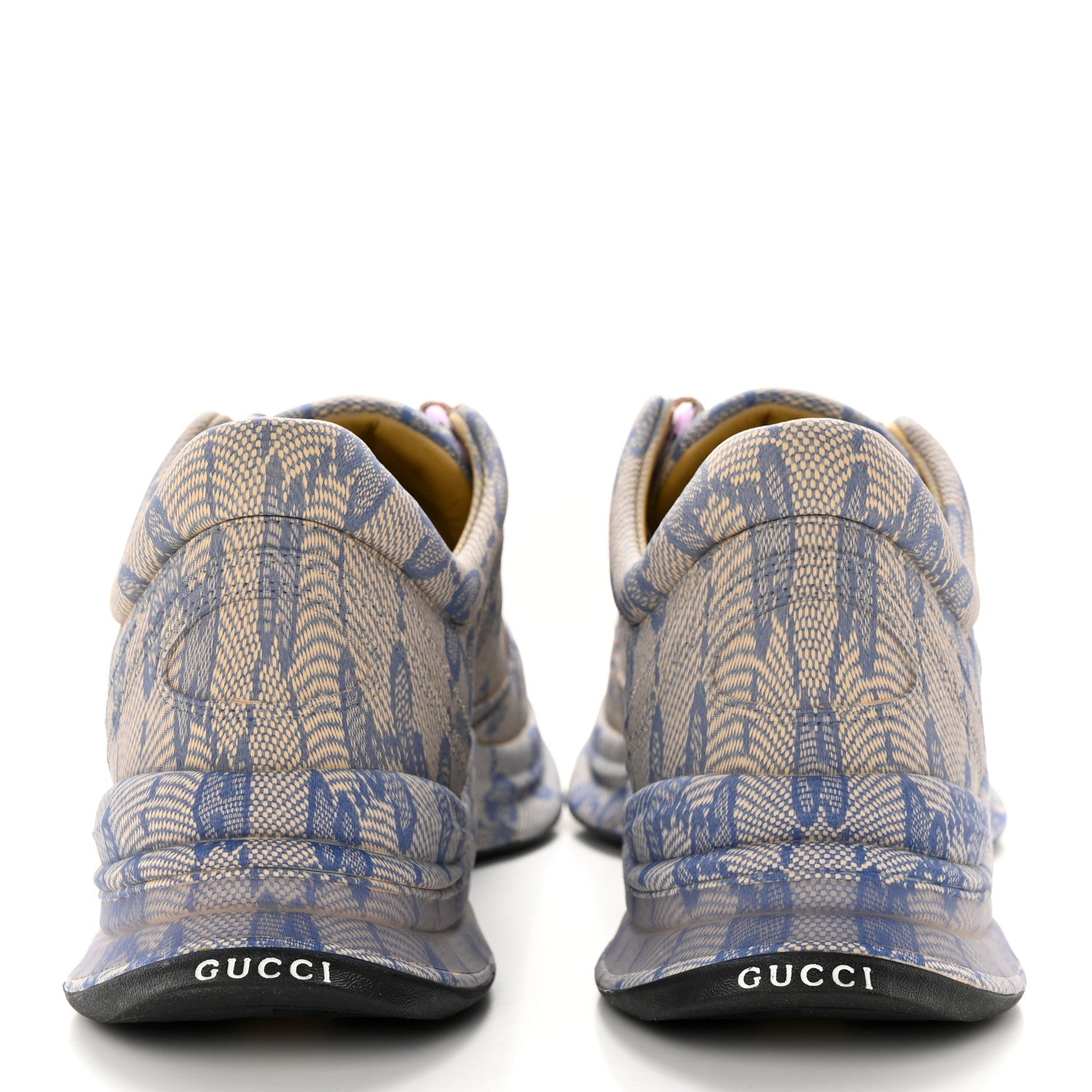 Gucci Ultralight Plume Calfskin Monogram Printed Mens Gucci Run Sneakers 9.5 Beige Blue 5 of 12
