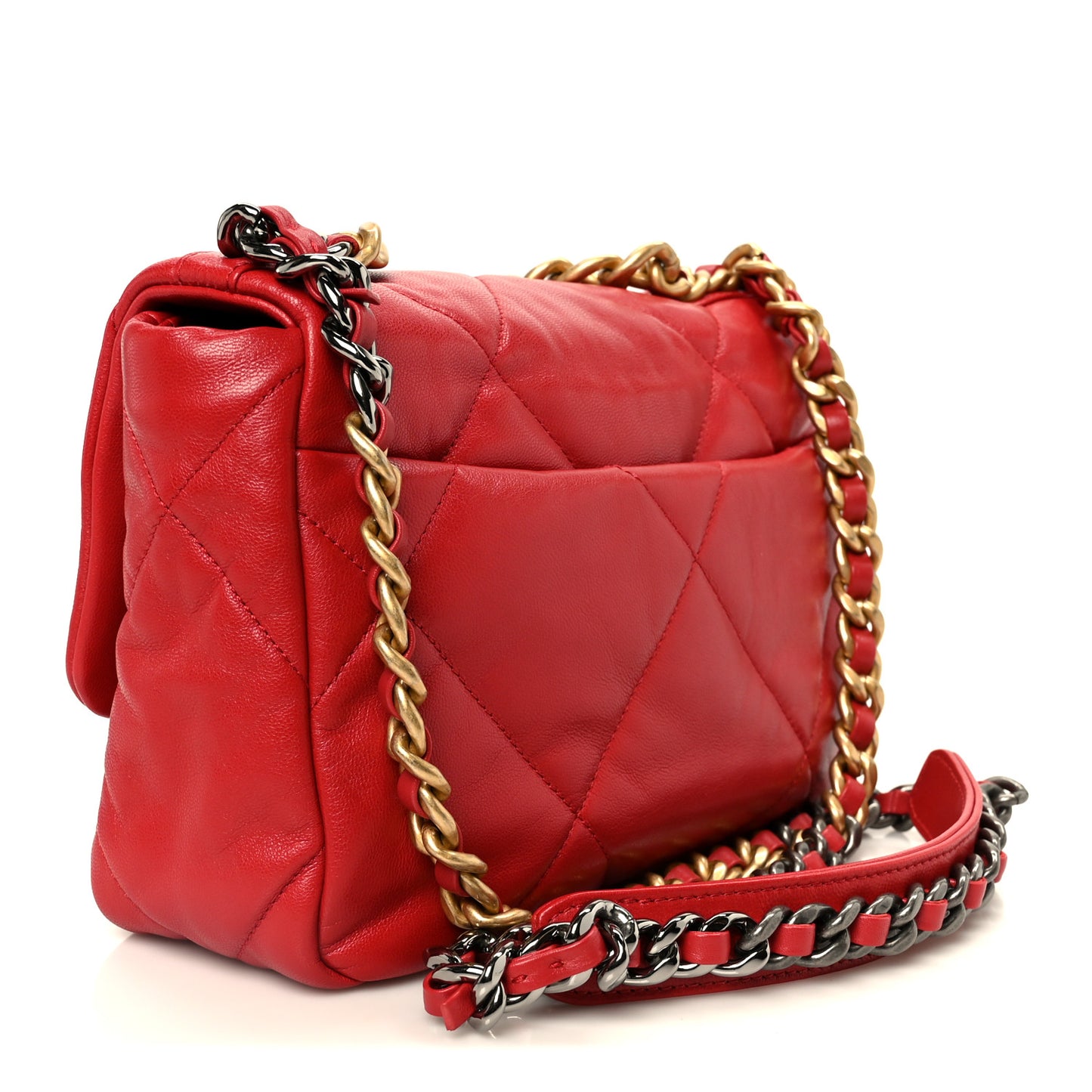 Lambskin Quilted Medium Chanel 19 Flap Red