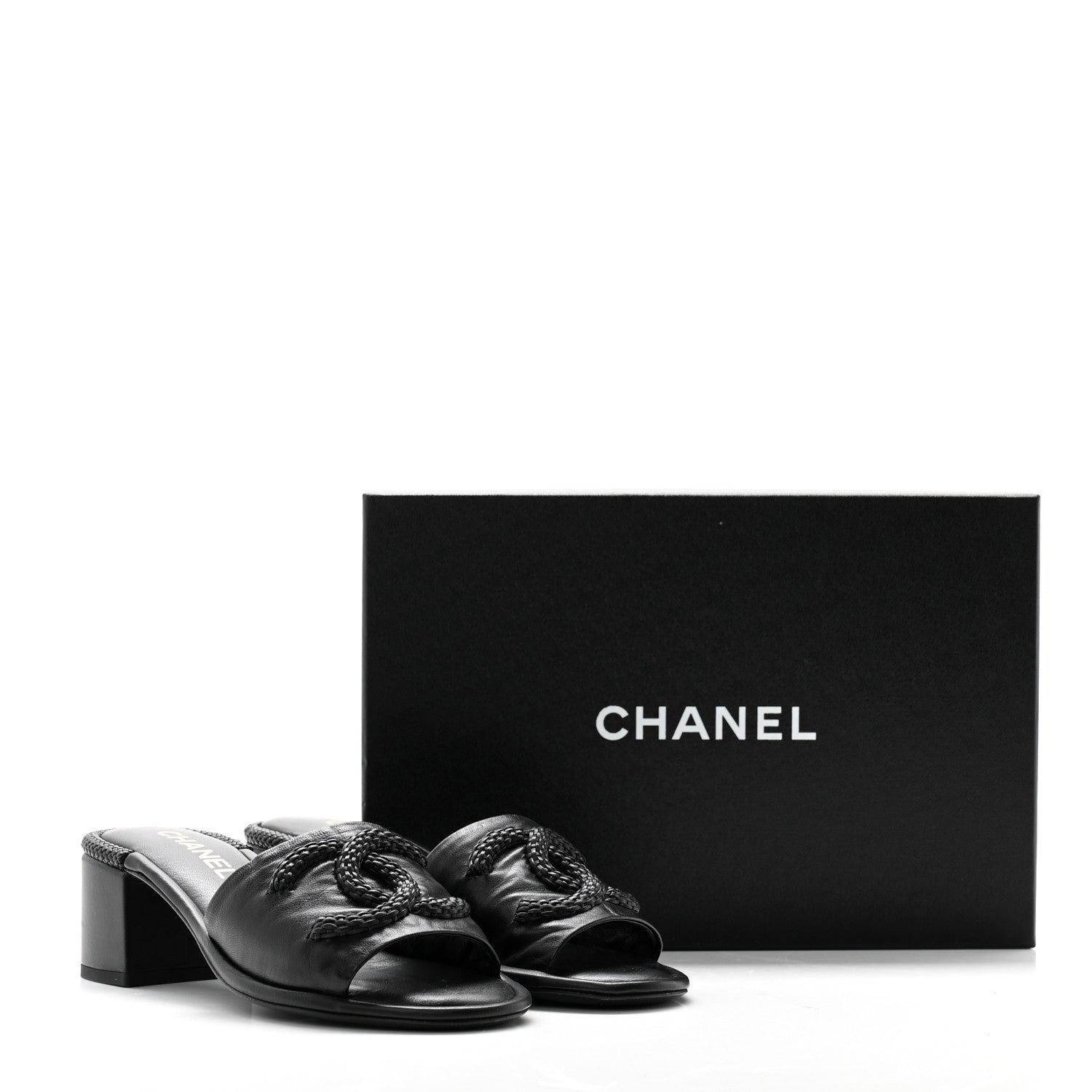 Chanel Lambskin CC Braided Mules 38 Black 9 of 9