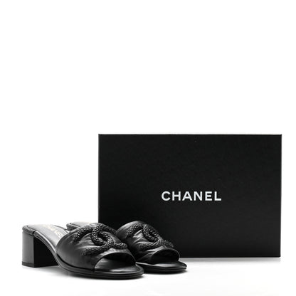 Chanel Lambskin CC Braided Mules 38 Black 9 of 9