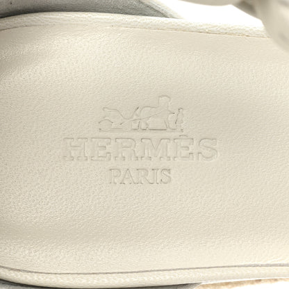Hermes Goatskin Elda Espadrille Wedge Sandals 39 White 7 of 9